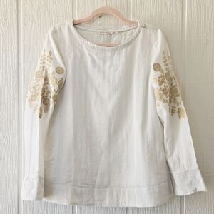 Soft Surroundings Boho Western Embroidered Gauze Longsleeve Tunic Cream Small